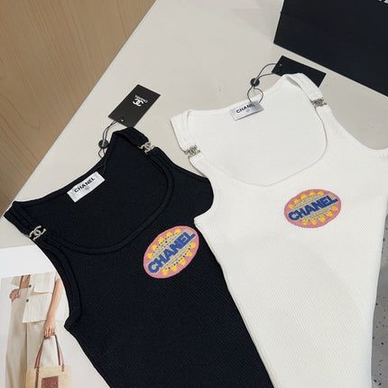 CAMISOLE 639171 IN WHITE COTTON RIBBED KNIT EMBOSSED LOGO ON STRAPS