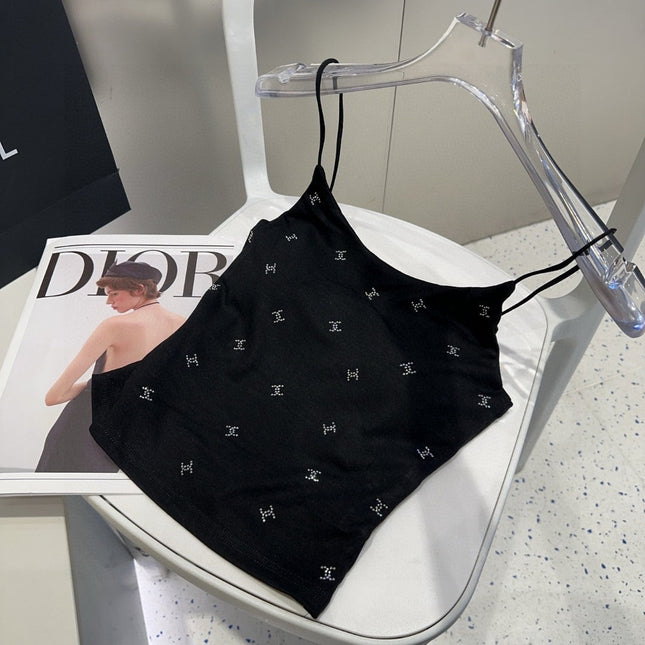 CAMI TOP 639175 IN BLACK COTTON RIBBED KNIT