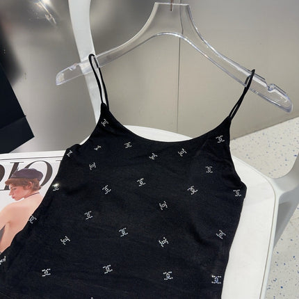 CAMI TOP 639175 IN BLACK COTTON RIBBED KNIT