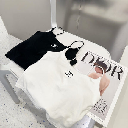 CAMI TOP 640620 IN BLACK COTTON RIBBED KNIT