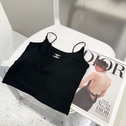 CAMI TOP 640620 IN BLACK COTTON RIBBED KNIT