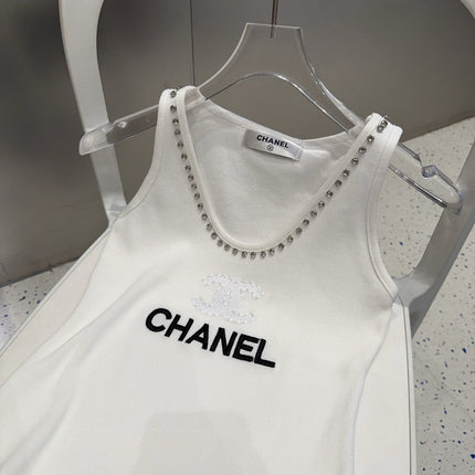 TANK TOP 640622 IN WHITE COTTON CRYSTAL ON TRIM