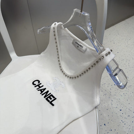 TANK TOP 640622 IN WHITE COTTON CRYSTAL ON TRIM