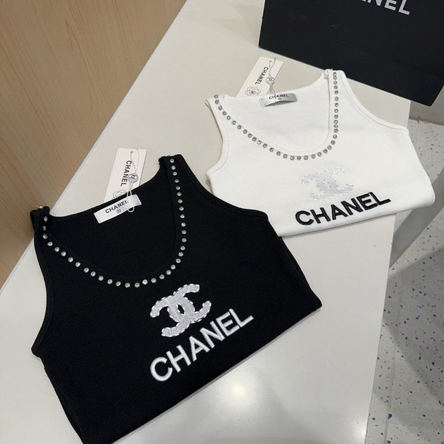 TANK TOP 640623 IN BLACK COTTON CRYSTAL ON TRIM