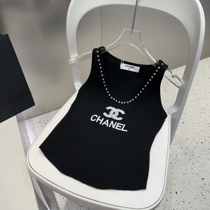 TANK TOP 640623 IN BLACK COTTON CRYSTAL ON TRIM