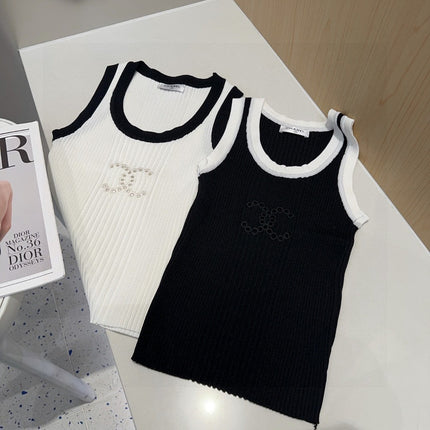 TANK TOP 643225 IN BLACK AND WHITE COTTON RIBBED KNIT