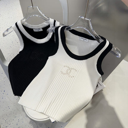 TANK TOP 643225 IN BLACK AND WHITE COTTON RIBBED KNIT