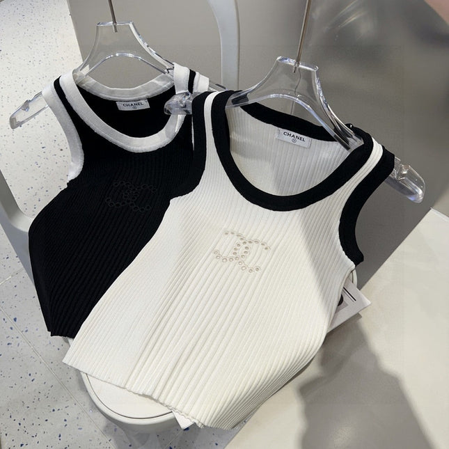 TANK TOP 643225 IN BLACK AND WHITE COTTON RIBBED KNIT