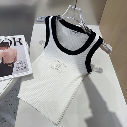 TANK TOP 643225 IN BLACK AND WHITE COTTON RIBBED KNIT