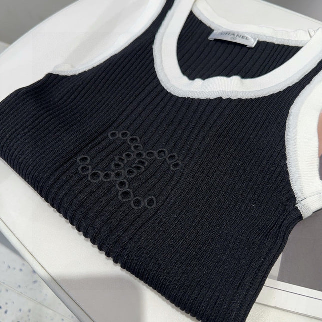 TANK TOP 643225 IN BLACK AND WHITE COTTON RIBBED KNIT