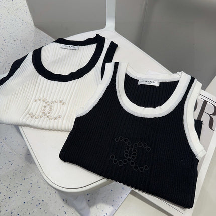 TANK TOP 643225 IN BLACK AND WHITE COTTON RIBBED KNIT