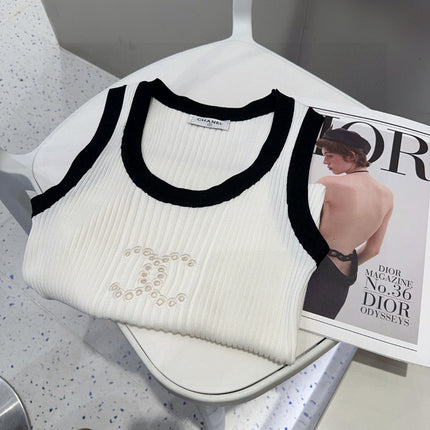 TANK TOP 643225 IN BLACK AND WHITE COTTON RIBBED KNIT