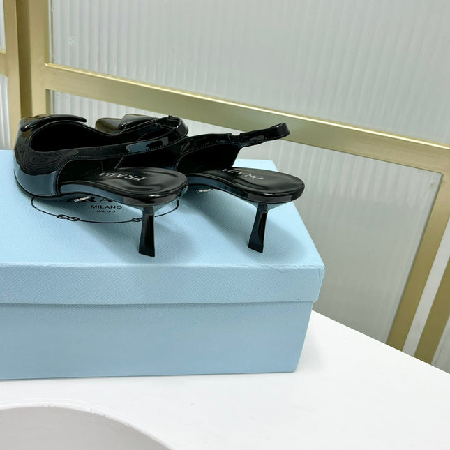 PRA PATENT LEATHER SLINGBACK PUMPS 50 BLACK