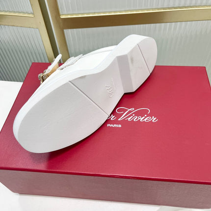 VIV' RANGERS MULES IN WHITE CALFSKIN CRYSTAL BUCKLE