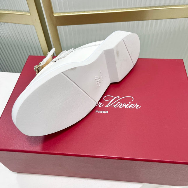 VIV' RANGERS MULES IN WHITE CALFSKIN CRYSTAL BUCKLE