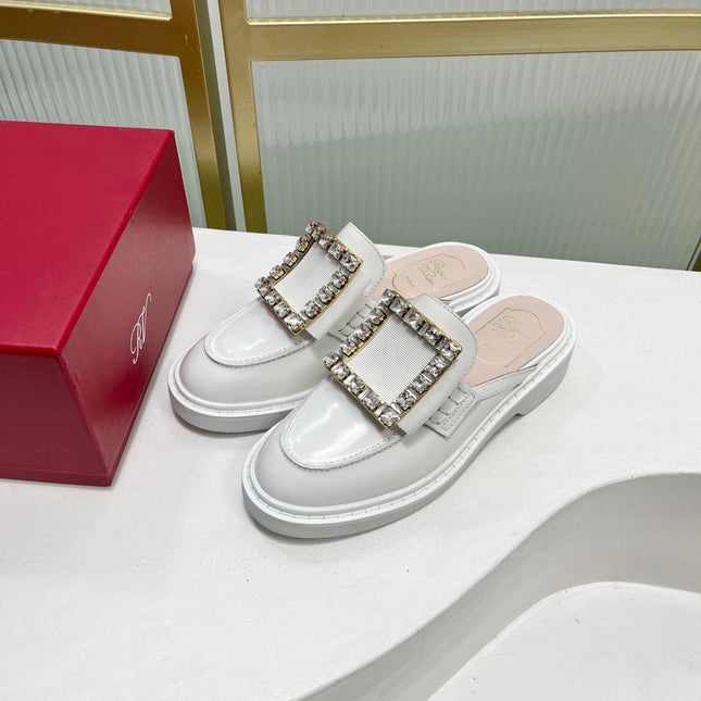 VIV' RANGERS MULES IN WHITE CALFSKIN CRYSTAL BUCKLE