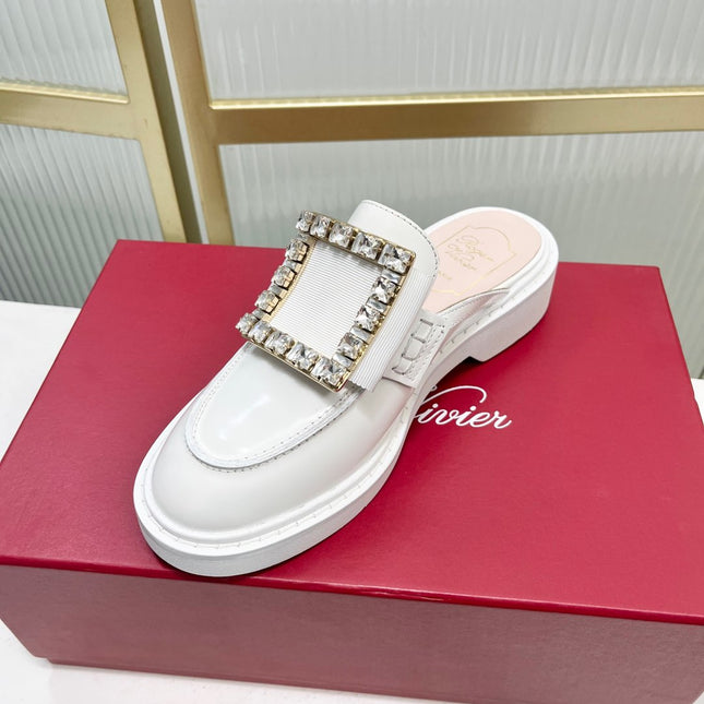 VIV' RANGERS MULES IN WHITE CALFSKIN CRYSTAL BUCKLE