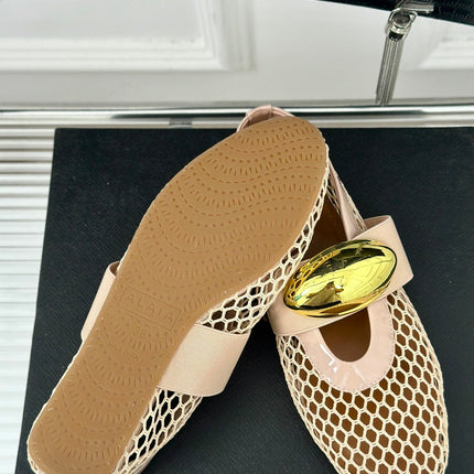 ALAIA MARY JANE SHOES IN BEIGE MESH WITH GOLD HARDWARE