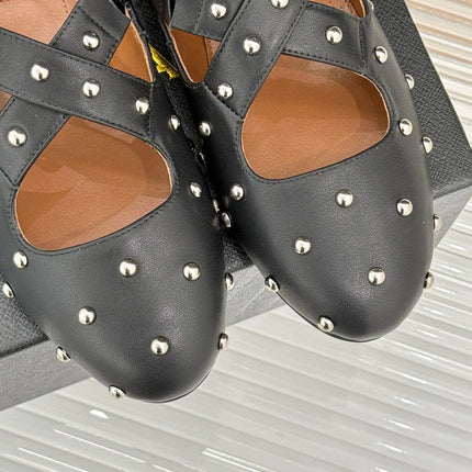 CROSSED STRAP BALLET FLATS IN BLACK CALFSKIN