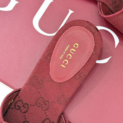 SLIDE SANDALS IN RED FABRIC EMBOSSED LOGO STYLE 4