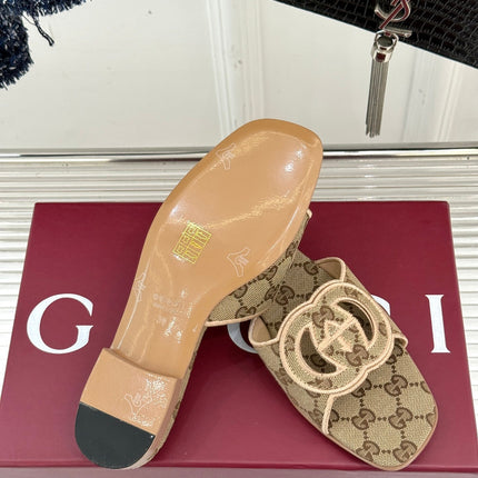 SLIDE SANDALS IN DARK BEIGE FABRIC EMBOSSED LOGO STYLE 3