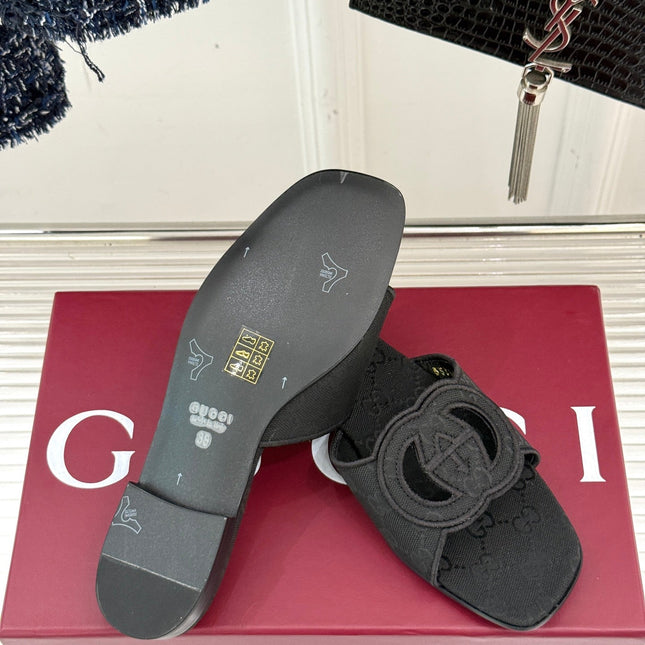 SLIDE SANDALS IN BLACK FABRIC EMBOSSED LOGO STYLE 1