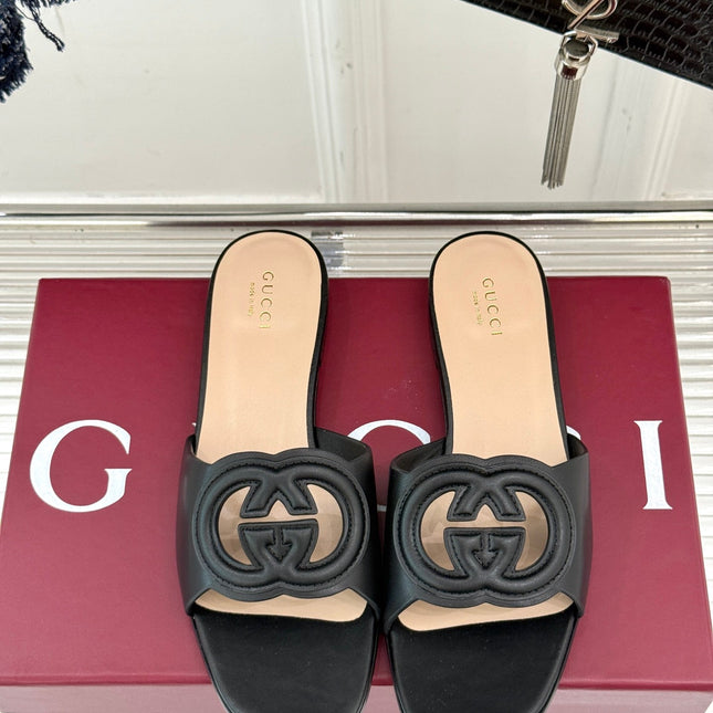 SLIDE SANDALS IN BURNT BLACK CALFSKIN