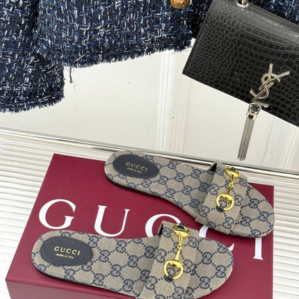 SLIDE SANDALS IN WARM BEIGE FABRIC EMBOSSED LOGO