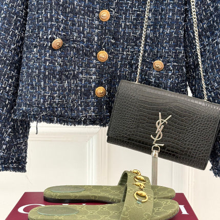 SLIDE SANDALS IN MOSS GREEN FABRIC EMBOSSED LOGO