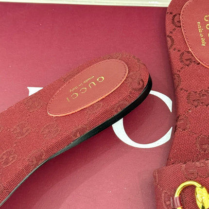 SLIDE SANDALS IN RED FABRIC EMBOSSED LOGO