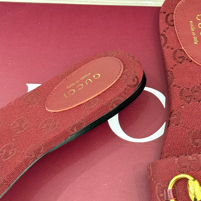 SLIDE SANDALS IN RED FABRIC EMBOSSED LOGO