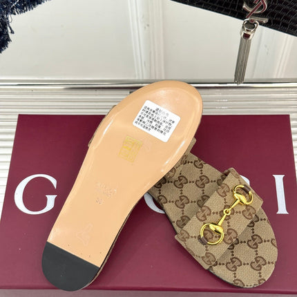 SLIDE SANDALS IN DARK BEIGE FABRIC EMBOSSED LOGO