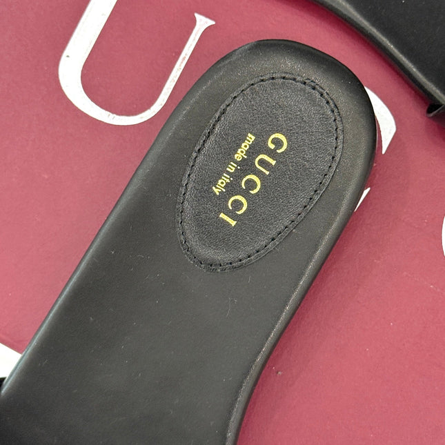 SLIDE SANDALS IN BLACK CALFSKIN WITH GOLD HARDWARE