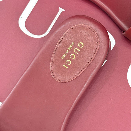 SLIDE SANDALS IN RED CALFSKIN WITH GOLD HARDWARE