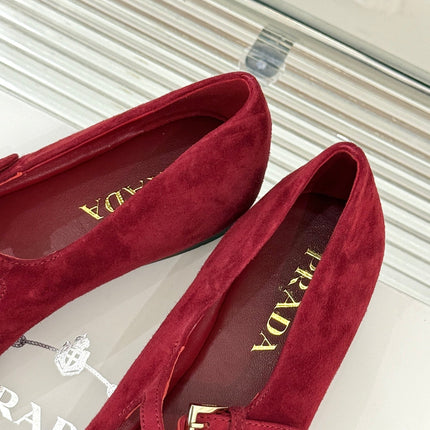 PRADA 25S SOFT PADDED BALLERINAS IN DARK RED SUEDE