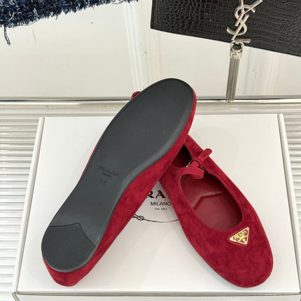 PRADA 25S SOFT PADDED BALLERINAS IN DARK RED SUEDE