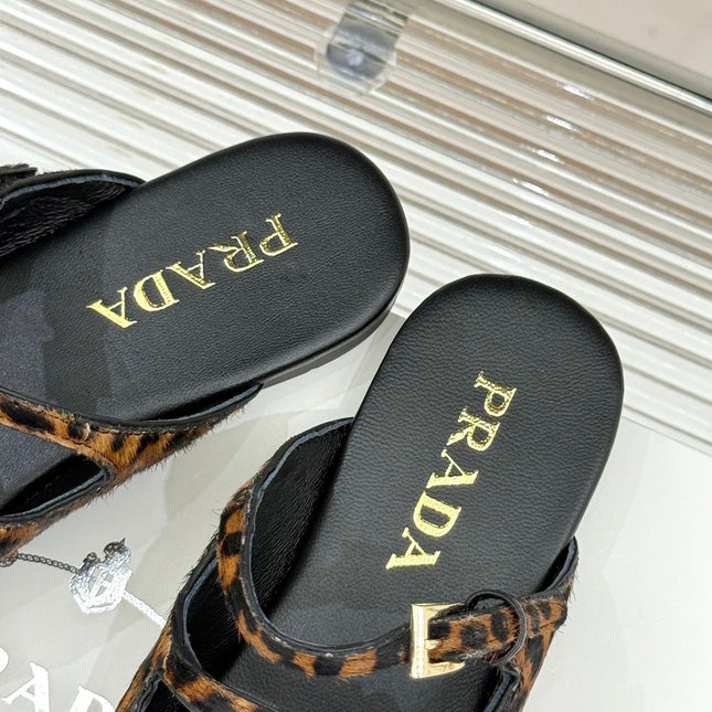 PRADA 25S DUAL MARY JANE BALLERINA MULES IN LEOPARD PRINT PONY HAIR