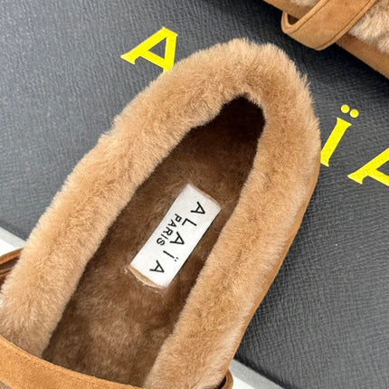 SHEARLING BALLET FLATS IN TAN BROWN SUEDE