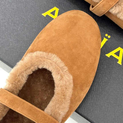 SHEARLING BALLET FLATS IN TAN BROWN SUEDE