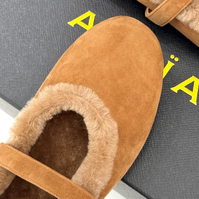 SHEARLING BALLET FLATS IN TAN BROWN SUEDE