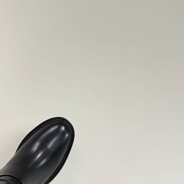 VIV' RANGERS CHELSEA ANKLE BOOTS IN BLACK CALFSKIN WITH BLACK CRYSTAL BUCKLE