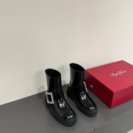 VIV' RANGERS CHELSEA ANKLE BOOTS IN BLACK CALFSKIN WITH SILVER CRYSTAL BUCKLE