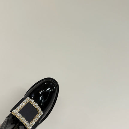 VIV' RANGERS CHELSEA BOOTIES IN GLOSSY BLACK CALFSKIN CRYSTAL BUCKLE