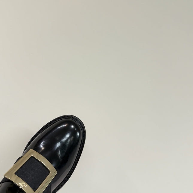 VIV' RANGERS CHELSEA BOOTIES IN BLACK CALFSKIN GOLD BUCKLE