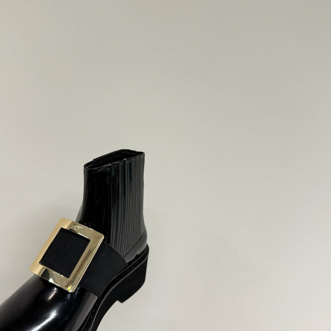 VIV' RANGERS CHELSEA BOOTIES IN BLACK CALFSKIN GOLD BUCKLE