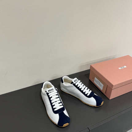 PLUME SNEAKERS IN WHITE NAPPA LAMBSKIN AND NAVY SUEDE