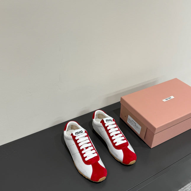 PLUME SNEAKERS IN WHITE NAPPA LAMBSKIN AND RED SUEDE