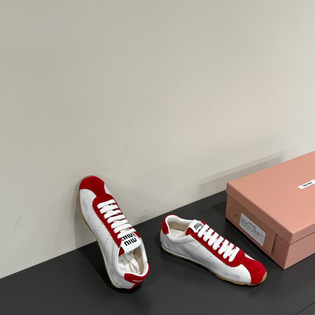 PLUME SNEAKERS IN WHITE NAPPA LAMBSKIN AND RED SUEDE