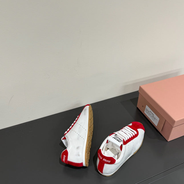 PLUME SNEAKERS IN WHITE NAPPA LAMBSKIN AND RED SUEDE