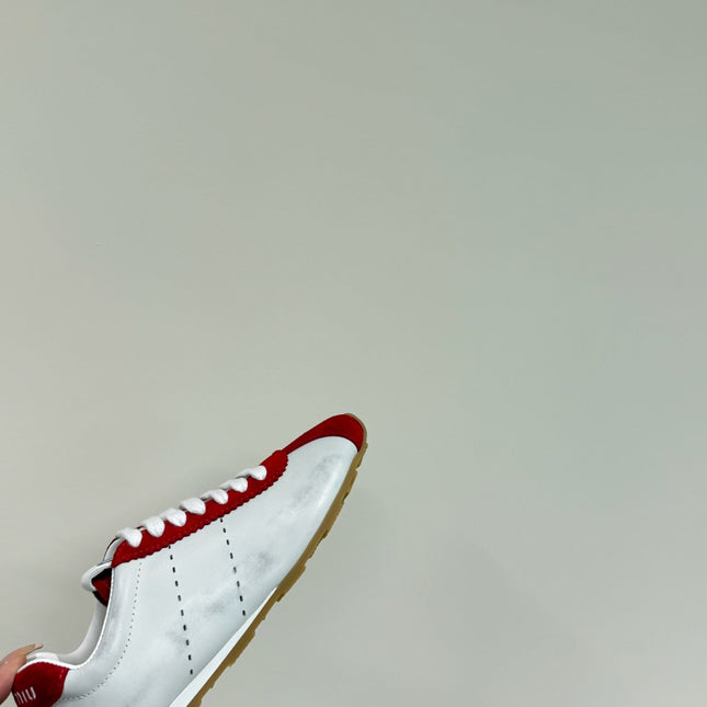 PLUME SNEAKERS IN WHITE NAPPA LAMBSKIN AND RED SUEDE